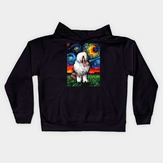 English Sheepdog Night Kids Hoodie by sagittariusgallery